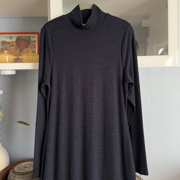 Marine Layer Lexi Rib Turtleneck Midi Dress in Navy Lurex Stripe XL - Picture 3 of 8